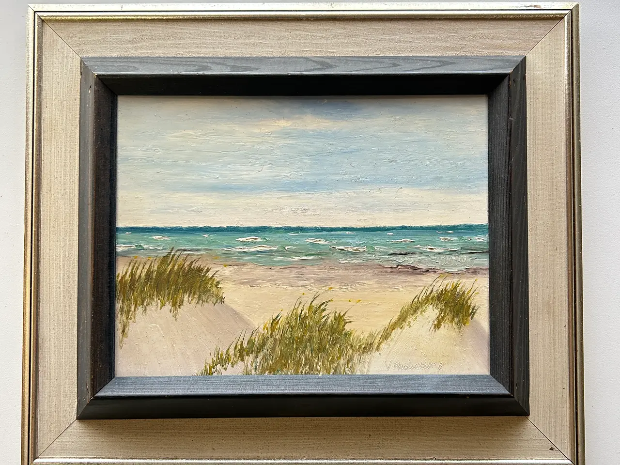 Billede 1 - Skønt retro maleri – strand og klitter (26x22 cm)