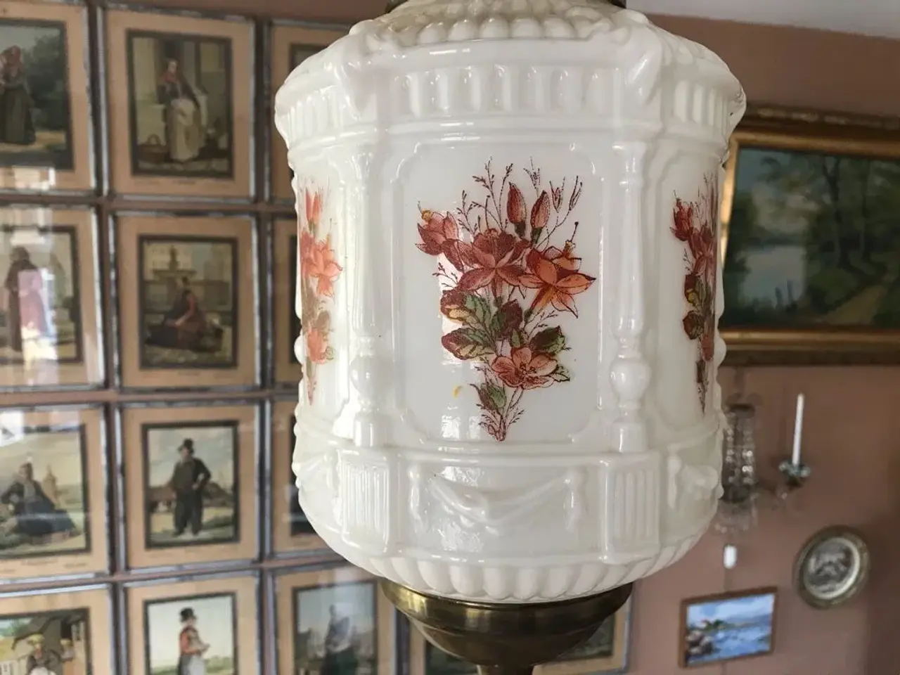 Billede 1 - Ampel af Opaline glas og messingophæng