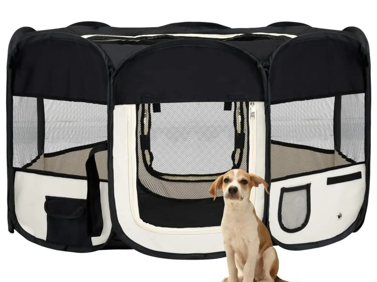 Billede 1 - Foldbar hundegård med bæretaske - 145 × 145 × 61 cm, sort/creme