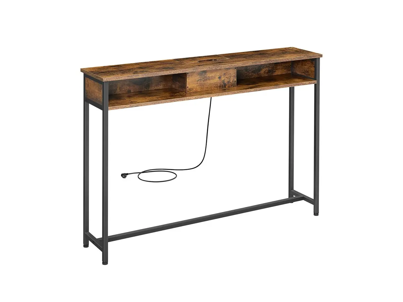 Billede 1 - Konsolbord smalt med strømudtag, 25 × 120 × 81 cm, rustik brun/sort