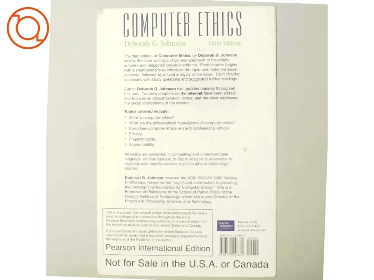 Billede 3 - Computer Ethics af Deborah G. Johnson (Bog)