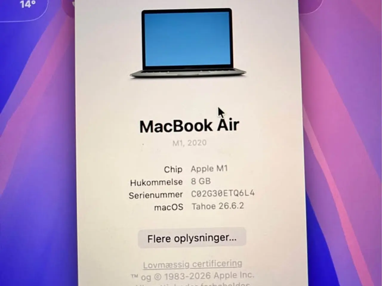 Billede 5 - Macbook Air M1 13,3" 2020 Space Grey