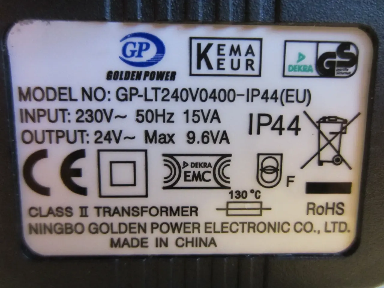 Billede 2 - GOLDEN POWER GP-LT240V0400 AC Adapter 24V~  400mA