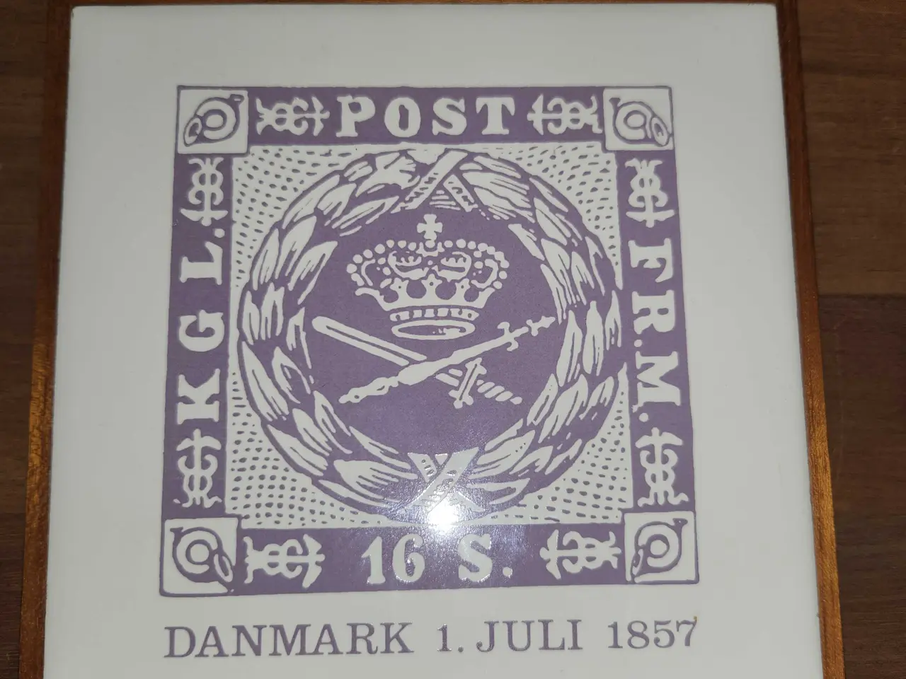 Billede 6 - 4.stk. Antikke frimærke platter med træ ramme