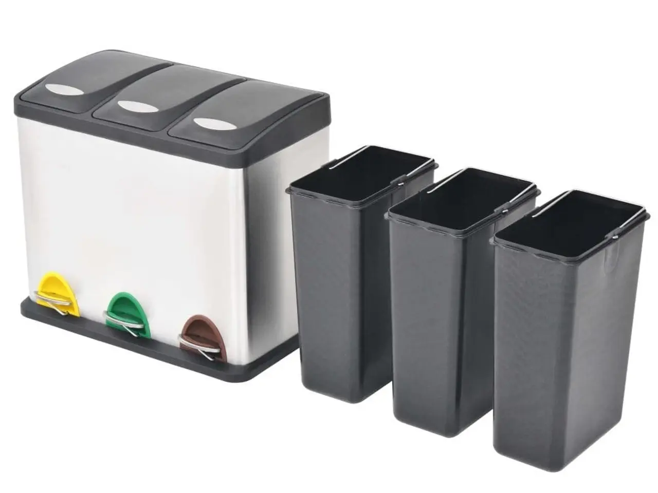 Billede 2 - Affaldsspand til genbrug med pedal - rustfrit stål 24 l (3 x 8 l)