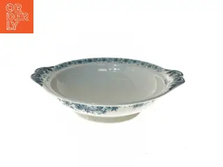 Antikt porcelænsfad med blåt mønster (str. Ø 25,5 cm)