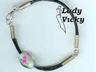 Læder-armbånd # Glasperle # Blomst #
