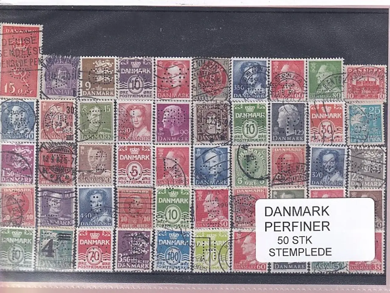 Billede 1 - Danmark Perfiner 50 stk. Stemplet/Ustemplet