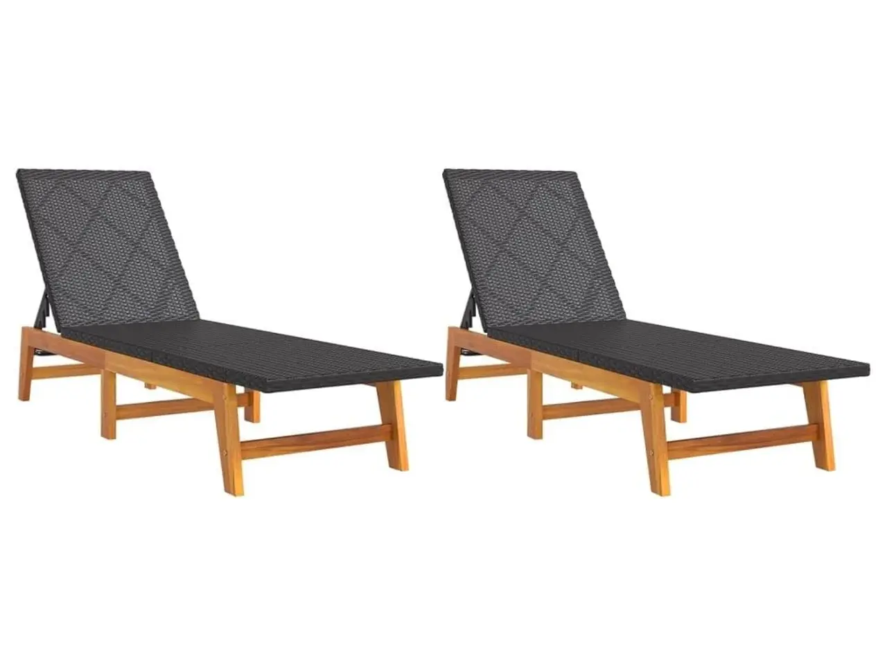 Billede 2 - Liggestole 2 stk. i polyrattan og massivt akacietræ - sort/brun