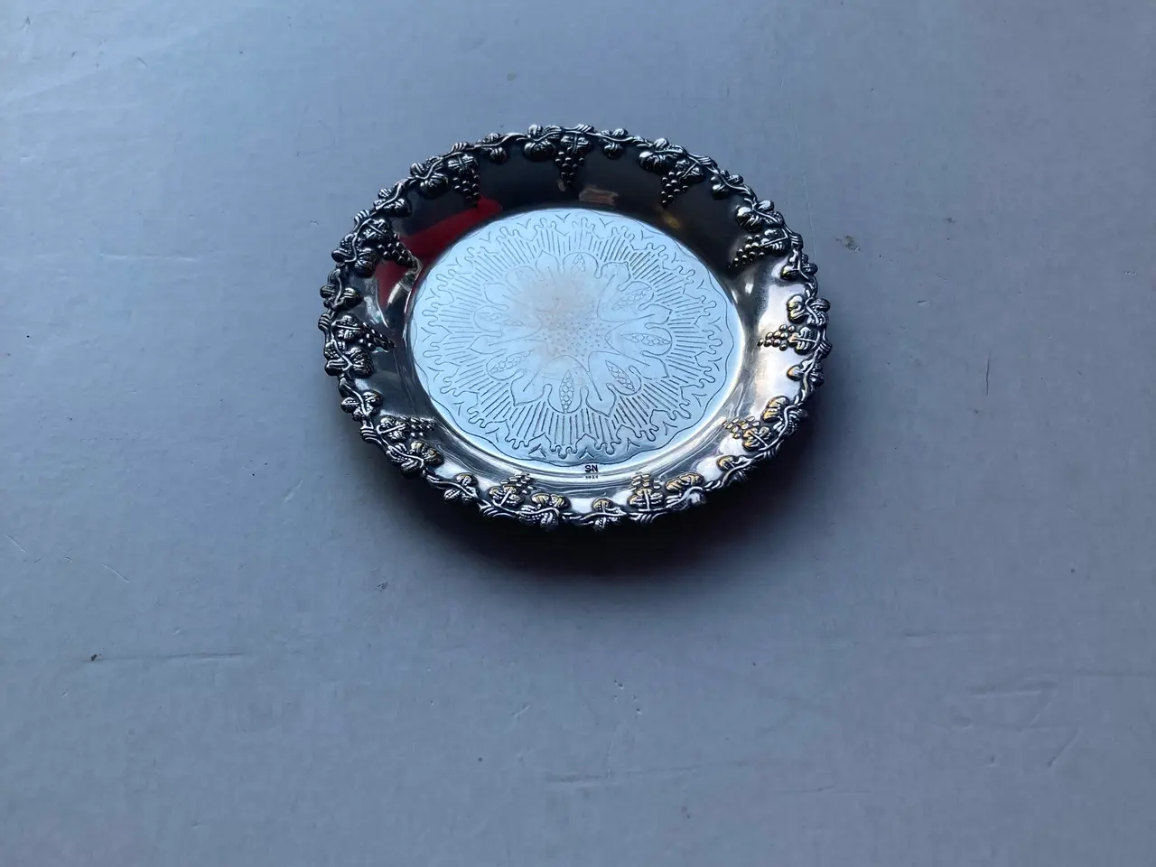 Billede 2 - Gammelt Sølv fad, glas/flaske bakke