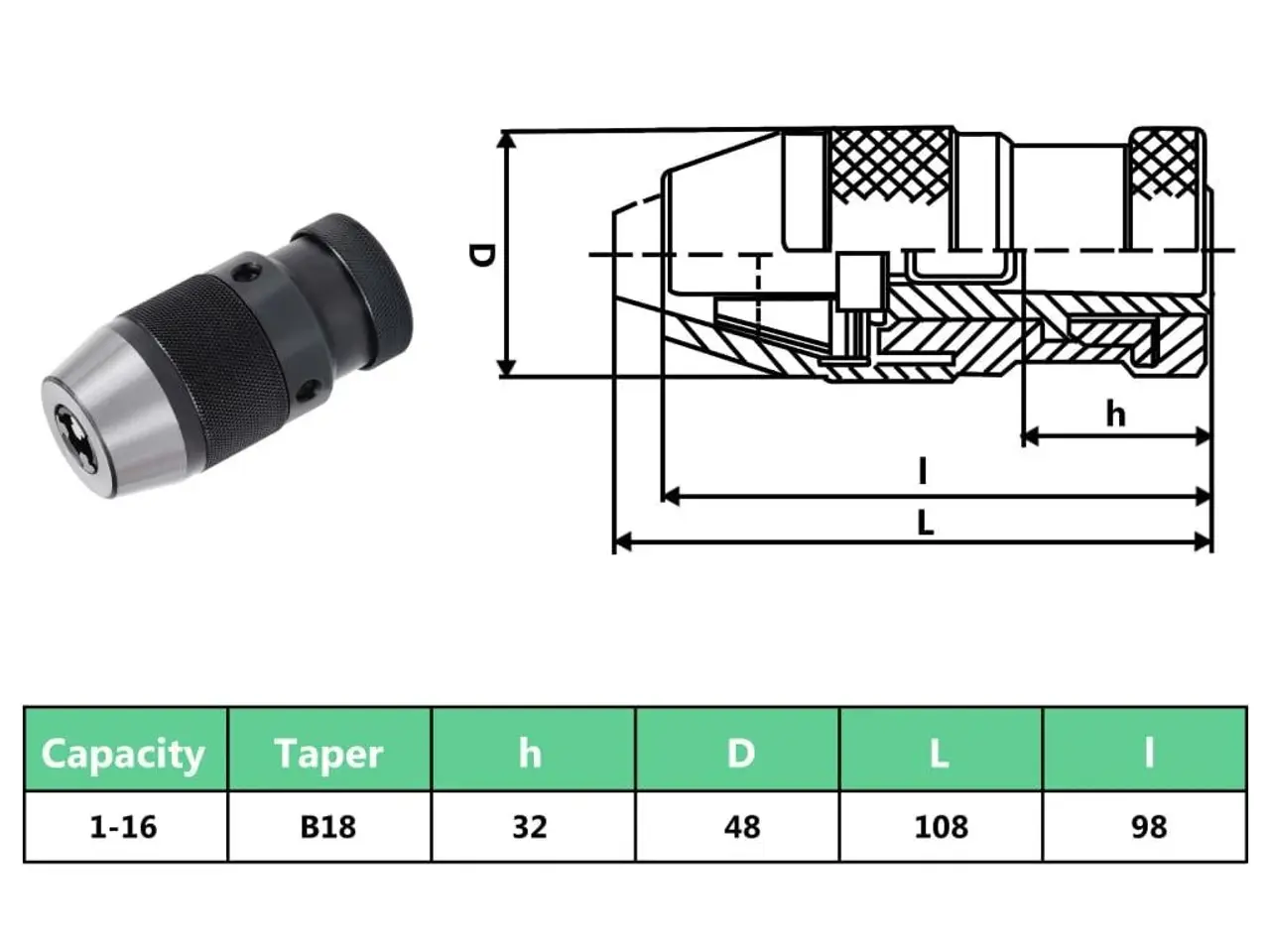 Billede 9 - Borepatron med quick release MT2-B18 - 1-16 mm spændeområde