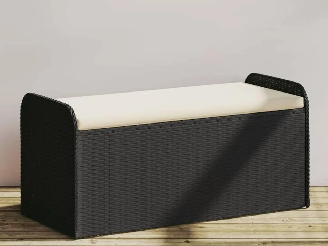 Billede 1 - Opbevaringsbænk med hynde 115×51×52 cm - polyrattan, sort