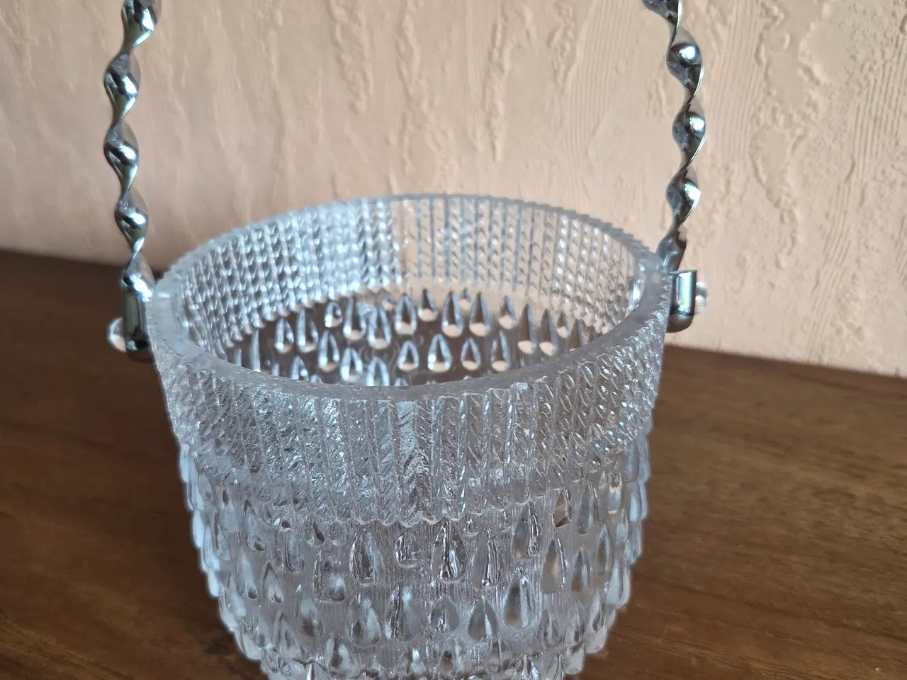 Billede 1 - Glas isspand med snoet metalhank, H: 10/20 cm