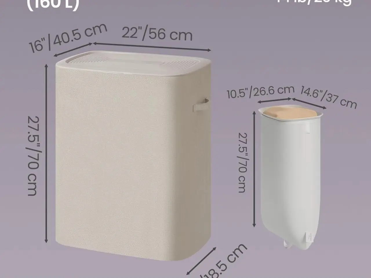 Billede 3 - Vasketøjskurv med låg 160 l, 2 rum - beige