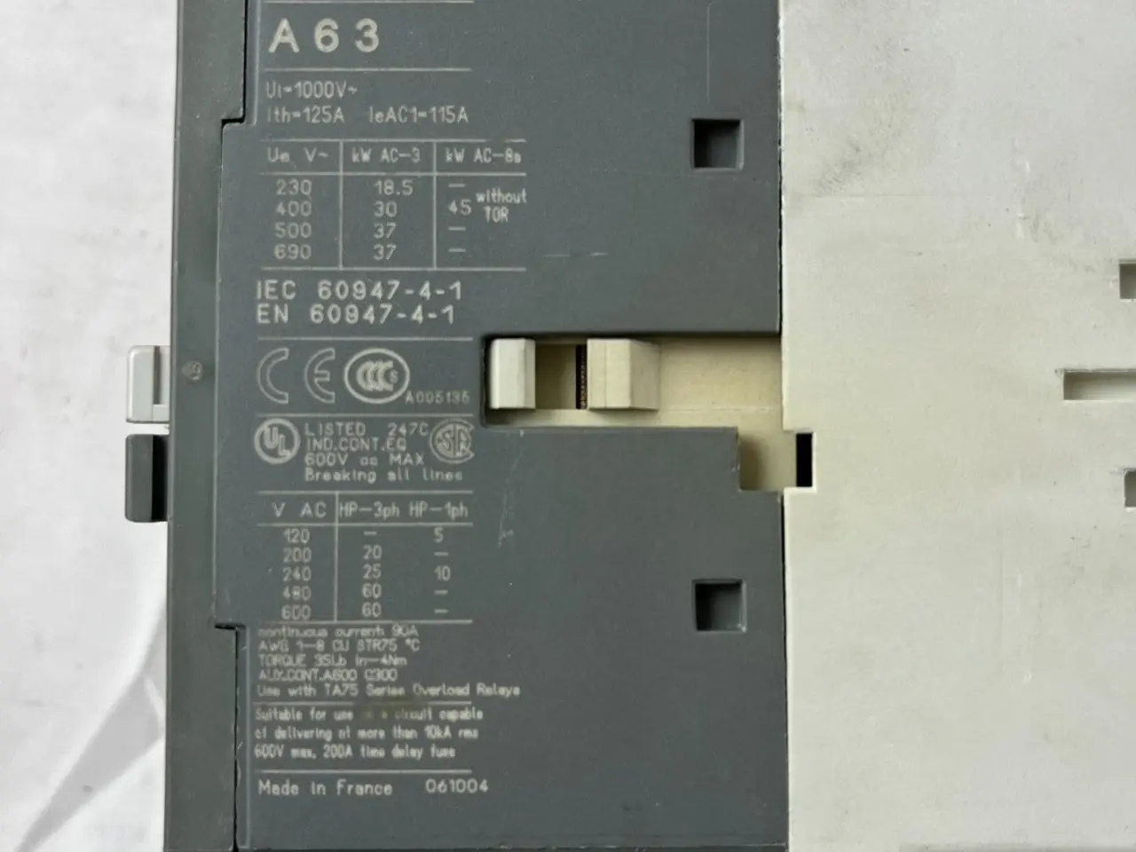 Billede 4 - ABB A63-30 kontaktor 3P 115A IEC 690V Motor