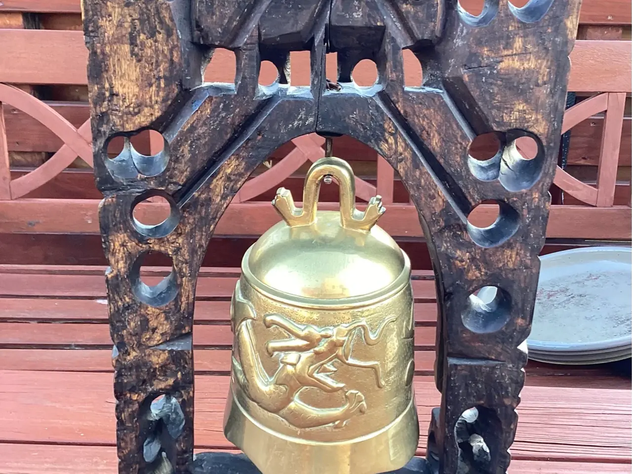 Billede 1 - Orientalsk/ buddhistisk messingklokke på stativ