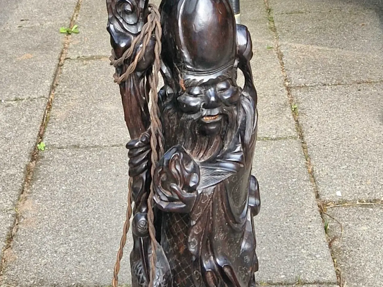 Billede 4 - Antik kinesisk træfigur/lampe 