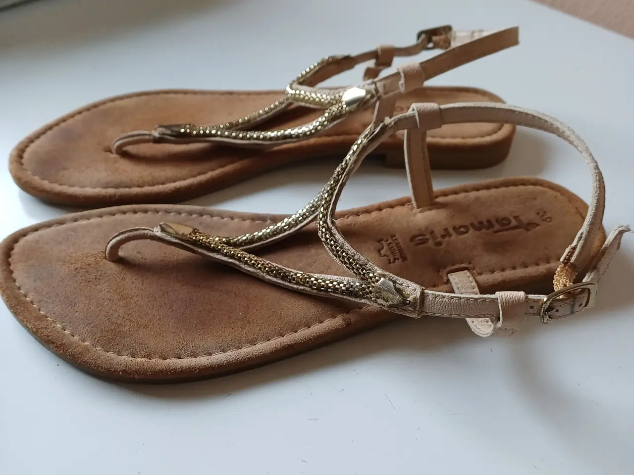 Billede 2 - Tamaris sandaler str 39 læder, beige/guld