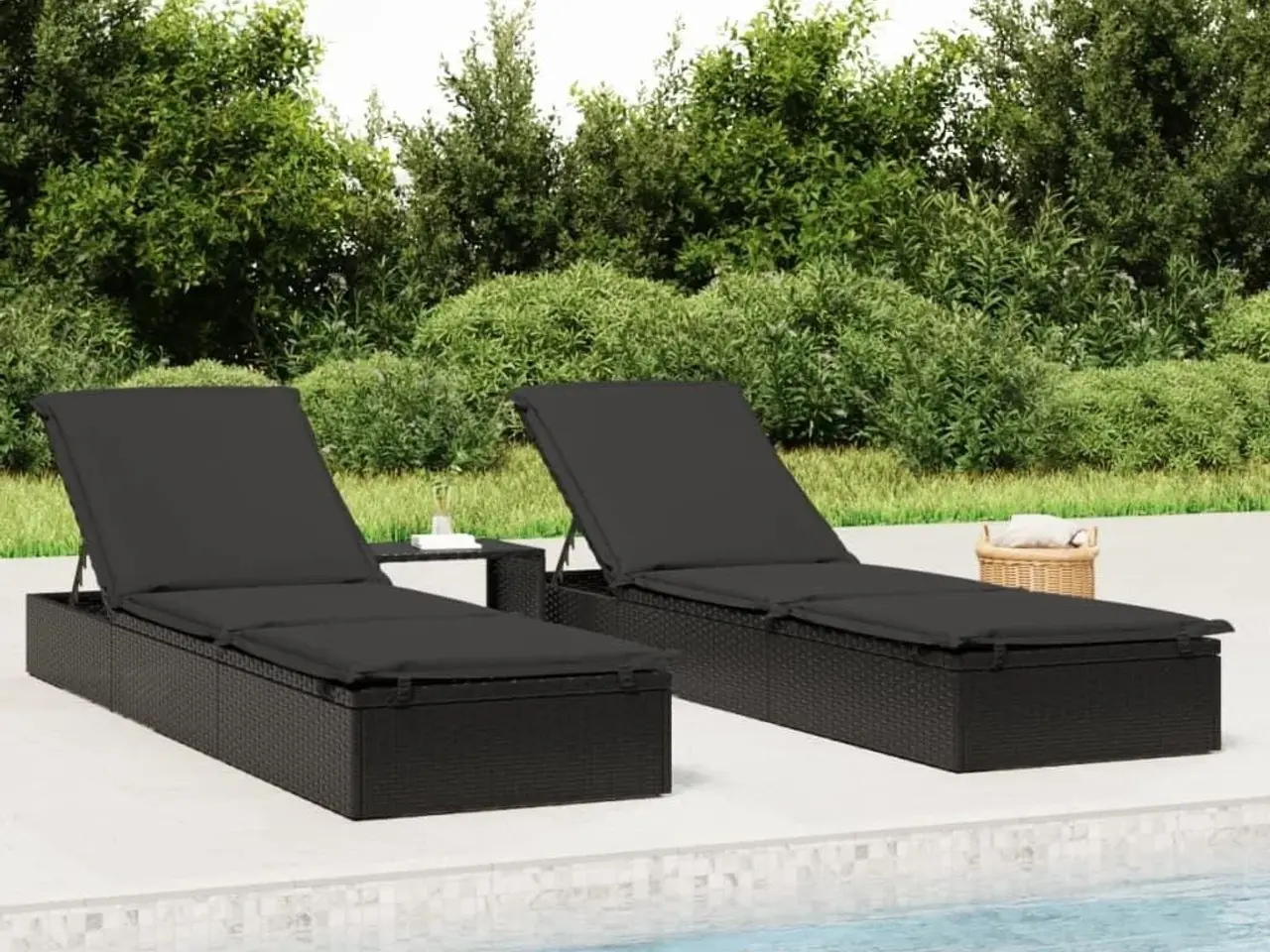 Billede 1 - Liggestol med bord i polyrattan - sort