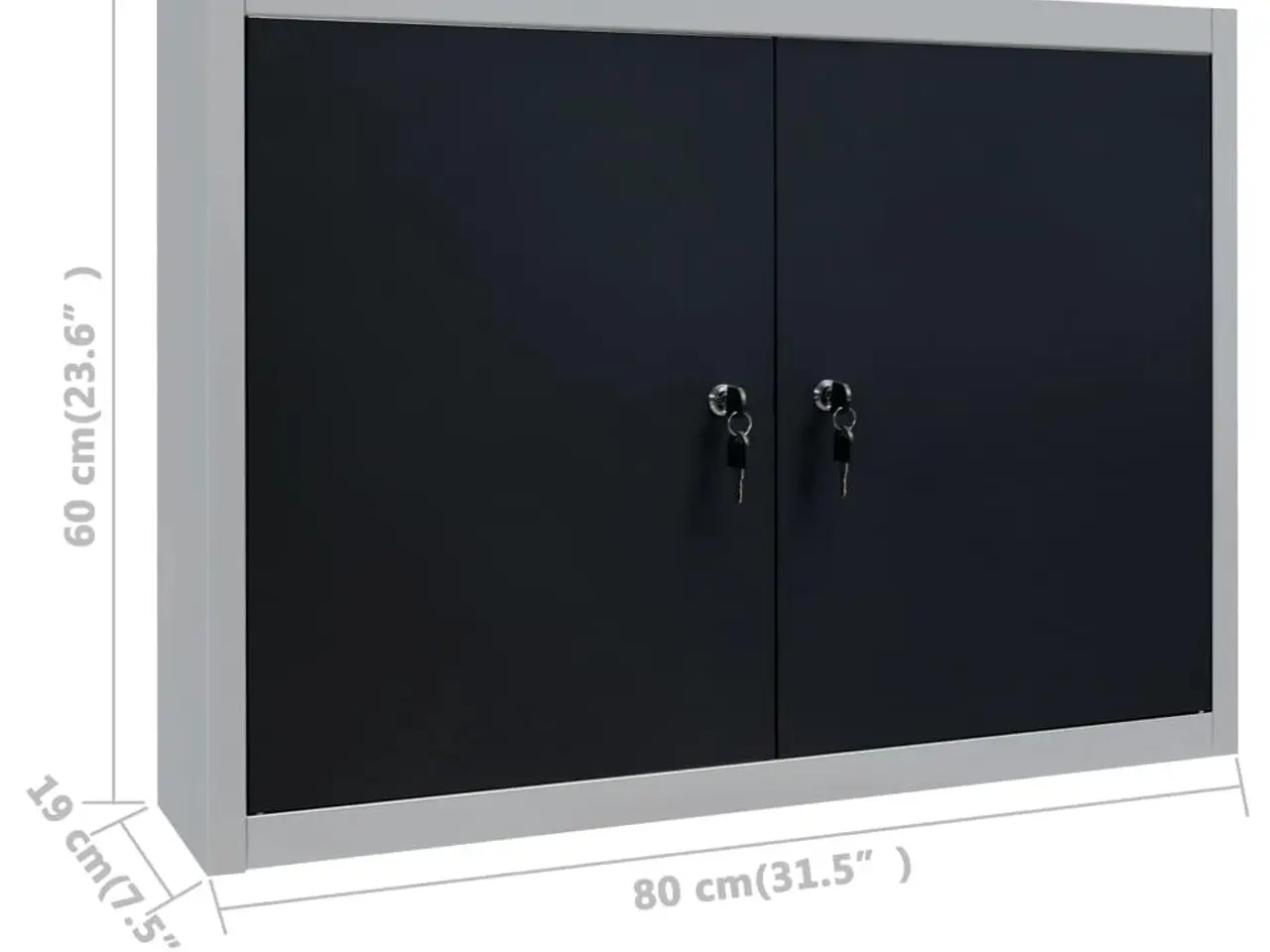 Billede 8 - Vægmonteret værktøjsskab i metal - grå og sort, 80 x 19 x 60 cm