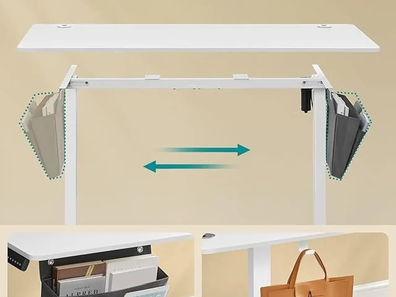 Billede 5 - Hæve-sænkebord elektrisk 60 × 140 cm, 72-120 cm, hukommelse, Cloud White