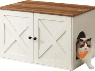 Kattebakke skab - FEANDREA skjult kattebakke-møbel med aftagelig skillevæg, indendørs kattehus/sidebord, 80 × 53 × 50 cm, honningbrun & rustik hvid
