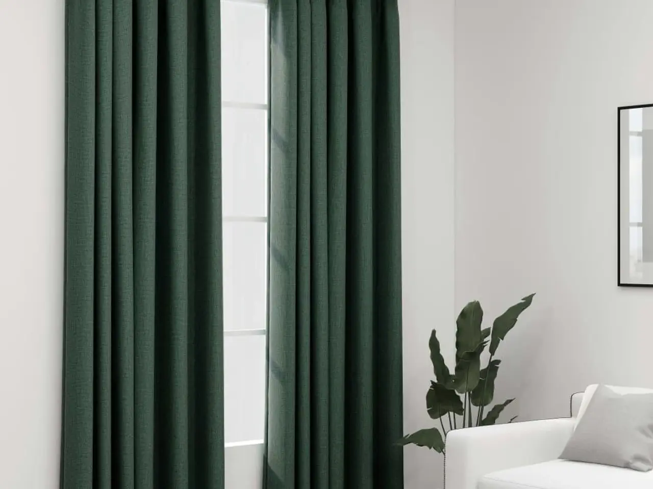 Billede 1 - Mørklægningsgardiner med kroge 2 stk. hør-look 140x225 cm grøn