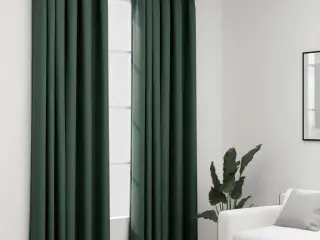 Mørklægningsgardiner med kroge 2 stk. hør-look 140x225 cm grøn