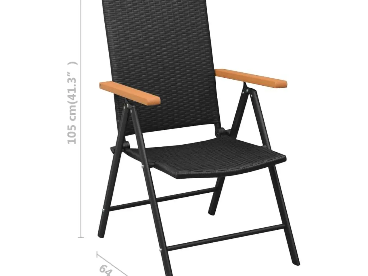Billede 7 - Stabelbare havestole 2 stk. i sort polyrattan - foldbare med 7 positioner