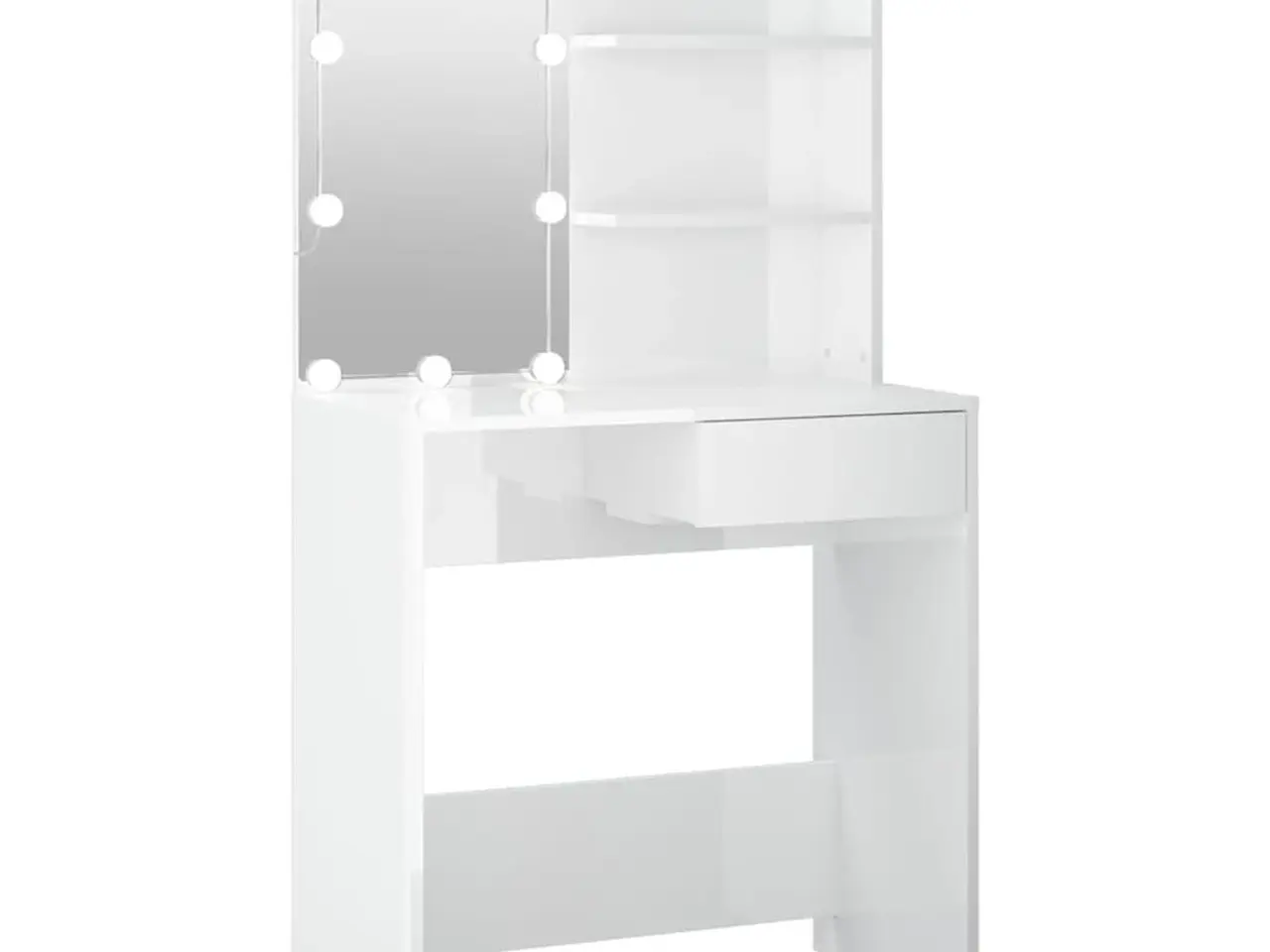 Billede 2 - Makeupbord med LED-lys 74,5x40x141 cm hvid højglans