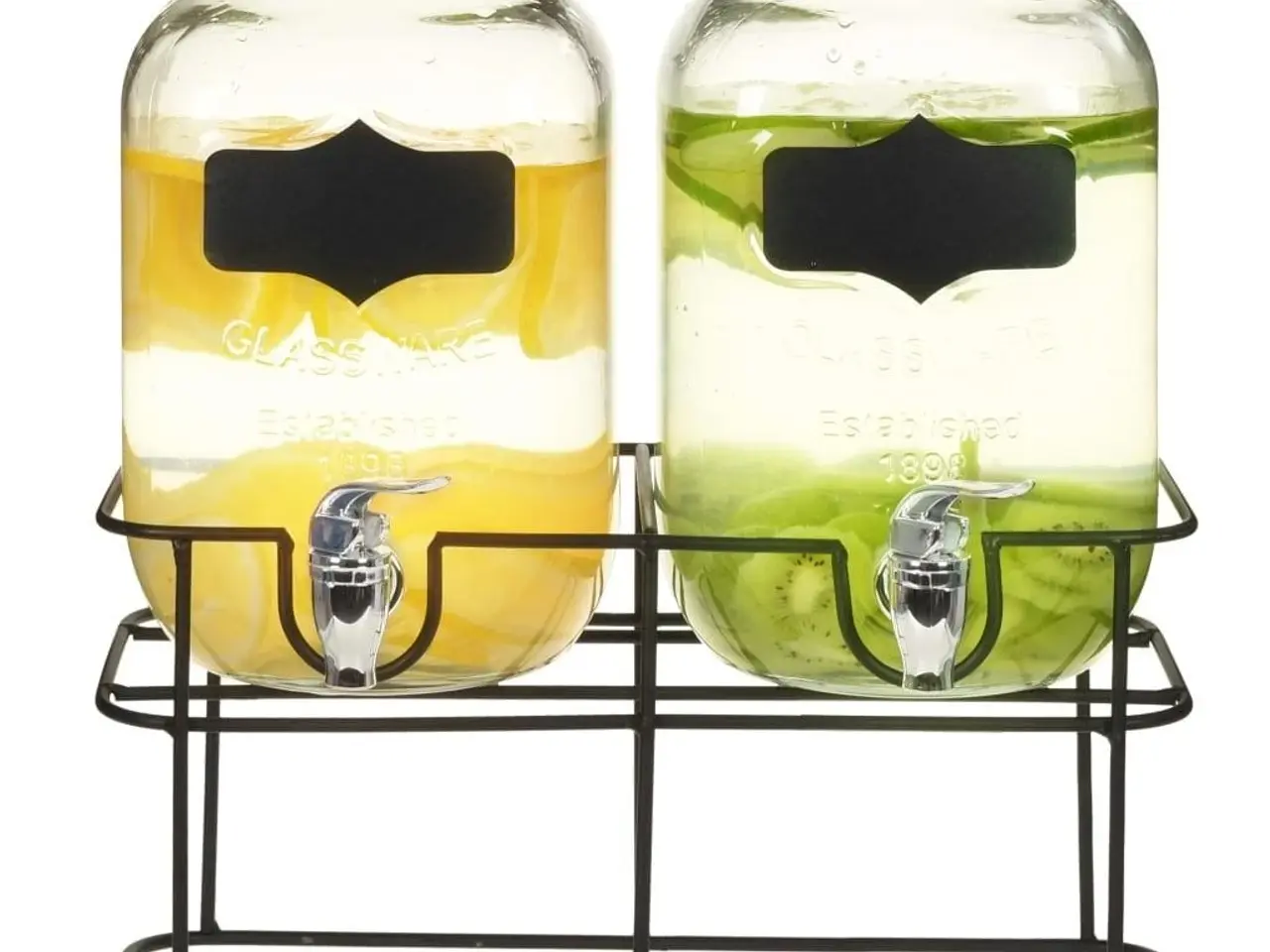 Billede 1 - Drikkevaredispensersæt med stativ - 2 x 4 l glas, transparent/sort