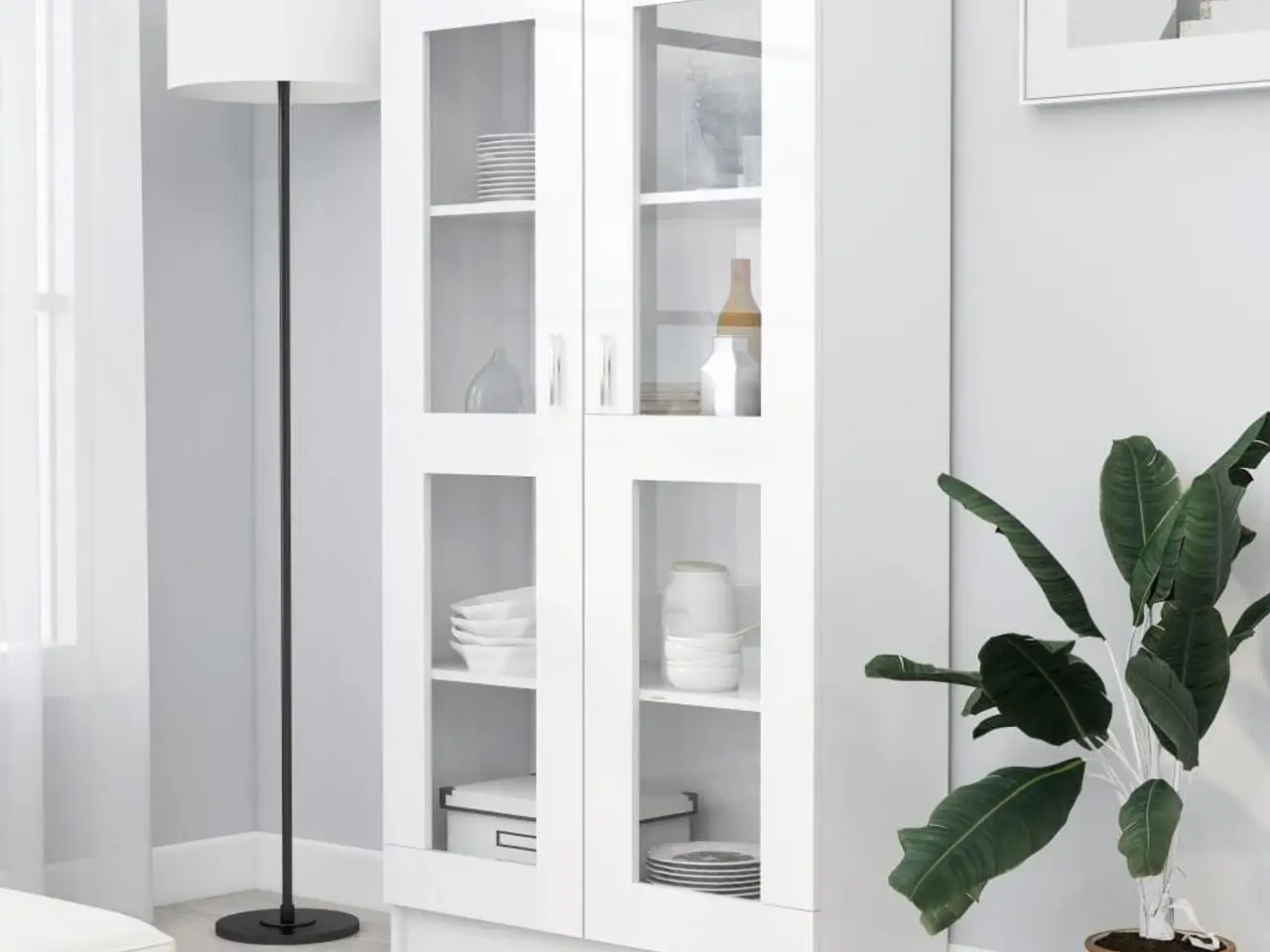 Billede 1 - Vitrineskab 82,5x30,5x150 cm konstrueret træ hvid