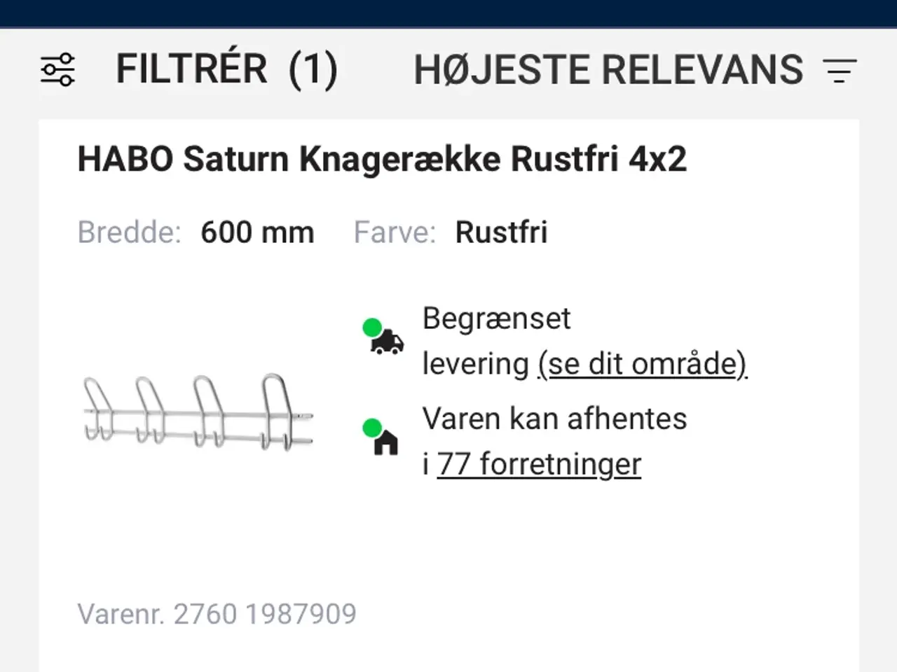 Billede 3 - Ny rustfri knagerække med 8 kroge 200kr
