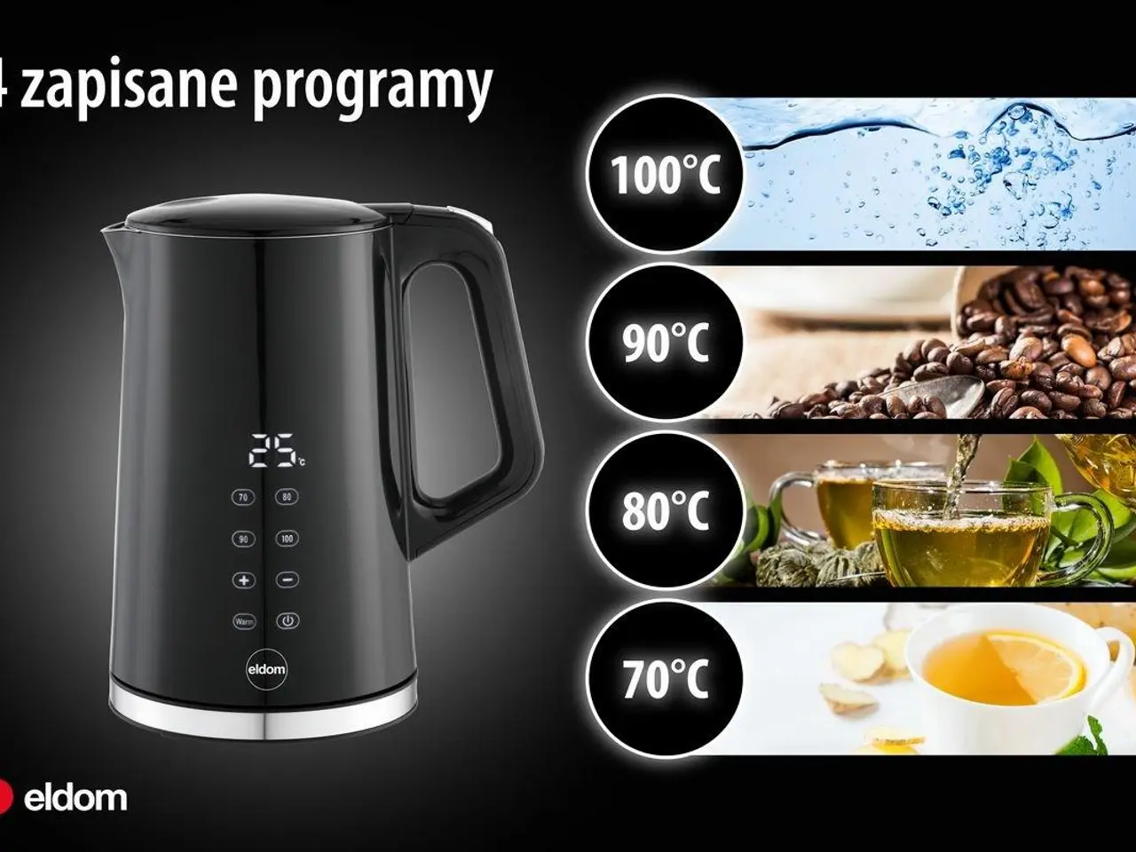 Billede 8 - ELDOM C540 Jetty ledningsfri elkedel med temperaturkontrol 1,7 l sort