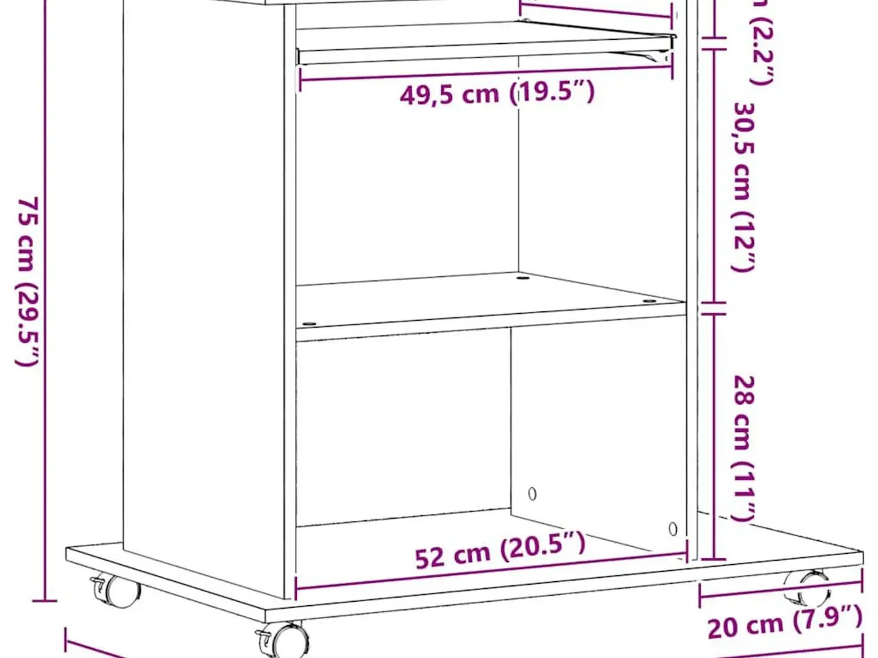 Billede 10 - Computerbord på hjul - sort egetræ, 80×50×75 cm, konstrueret træ