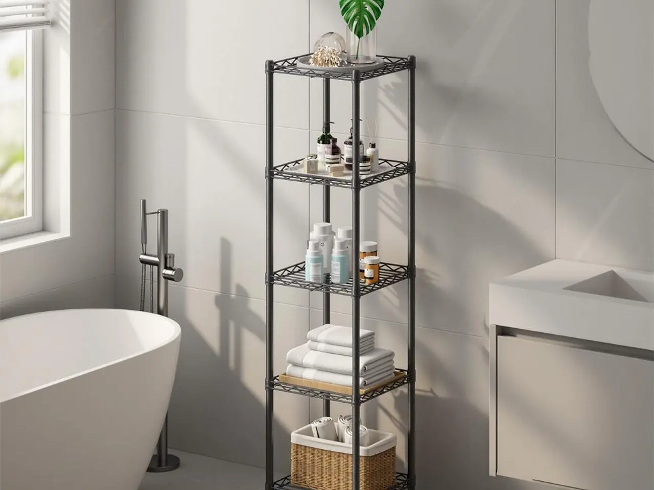 Billede 5 - Slank metalreol med 5 hylder 30 x 30 x 121 cm - sort