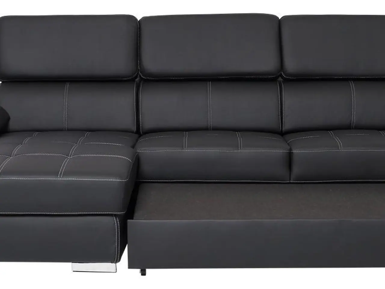 Billede 9 - Stitch sovesofa med venstrevendt chaiselong og sengeudtræk - sort PU