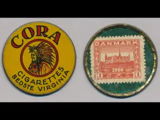 cora postskillemønt med 10 øre frimærke