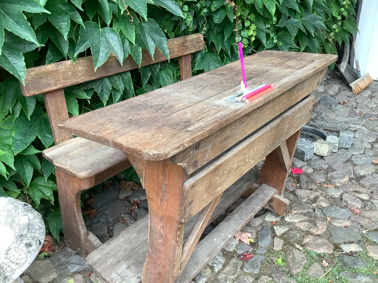 Billede 1 - Retro skrivebord med bænk og hylde