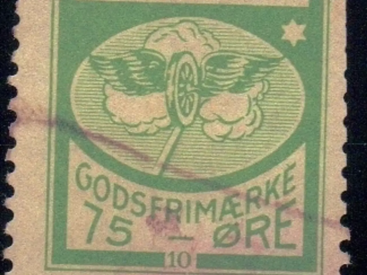 Billede 1 - Hads - Ning Herreds Jernbane - Godsfrimærke  Fejlperferering- 75 Øre - Stemplet