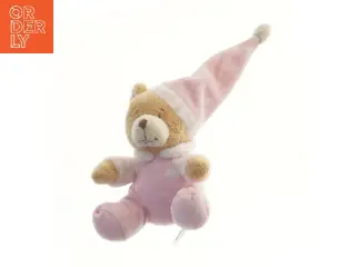 Bamse med lyserødt nattøj og hue fra Danplys (str. 14 cm)