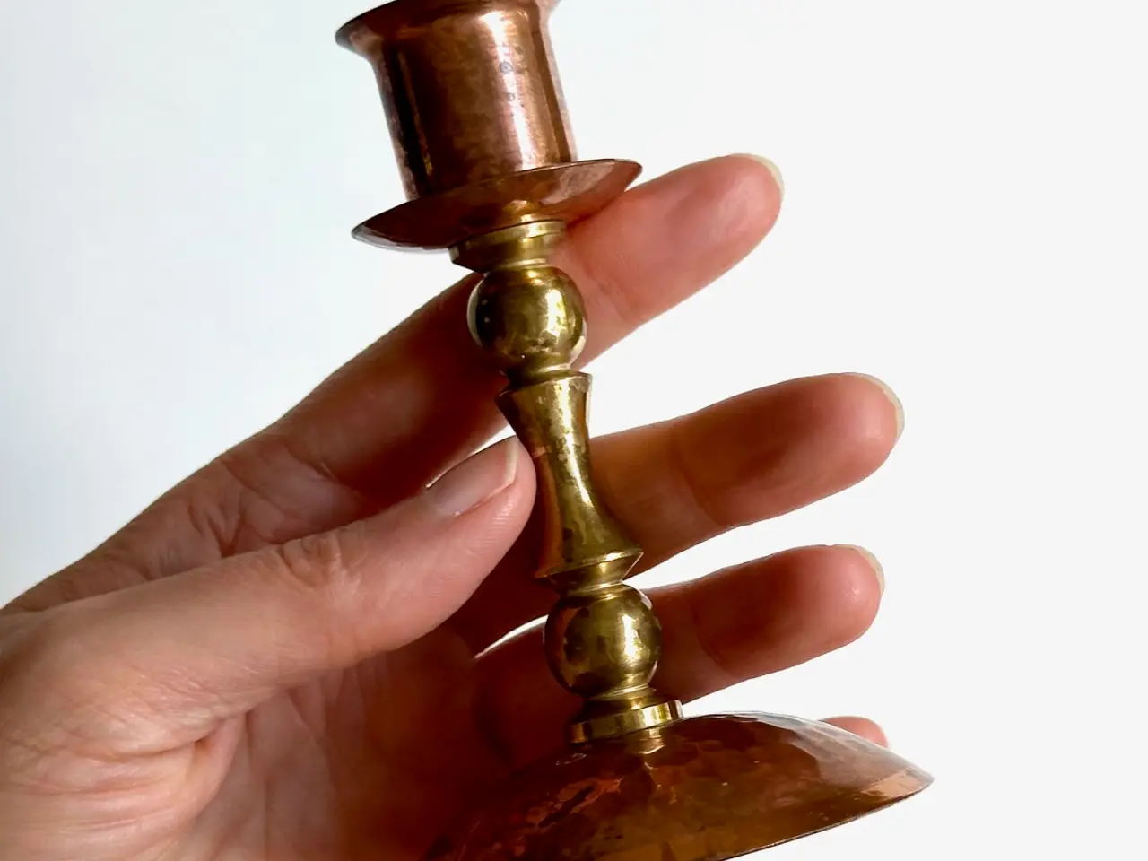 Billede 5 - Lysestage, kobber og messing