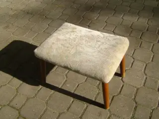 Fodskammel med Teak Ben og Blomstret stof 