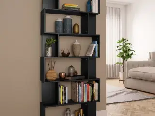 Bogreol/rumdeler 80x24x192 cm konstrueret træ sort