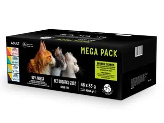 Vådfoder til kat PetRepublic Mega Pack laks, kylling, tun, torsk og ørred - 48 x 85 g
