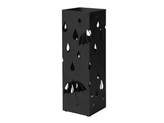 Paraplystativ metal firkantet med drypbakke og 4 kroge, 15,5 × 15,5 × 49 cm, sort