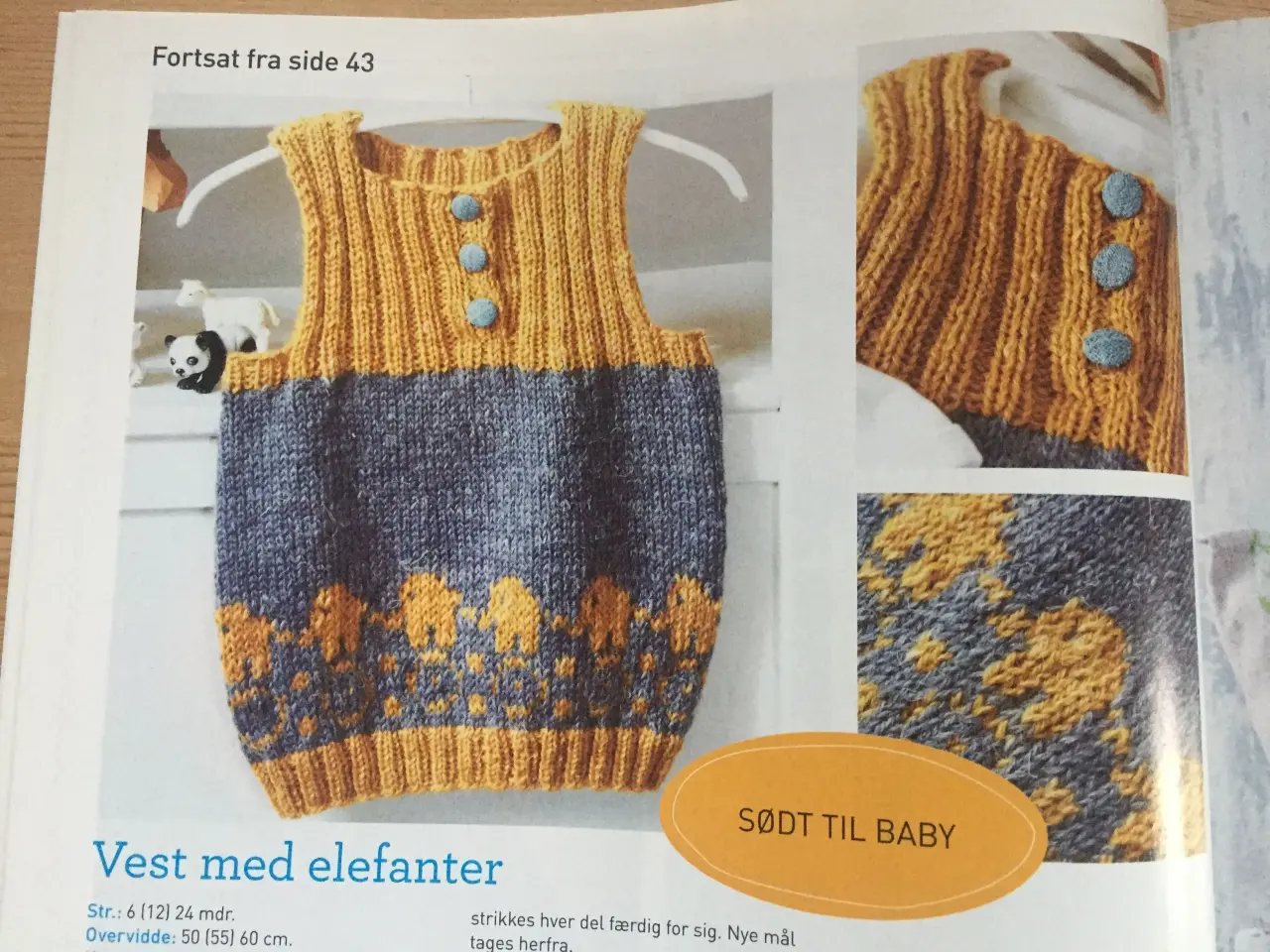 Billede 1 - Sød strikket vest med elefanter og hæklet elefant