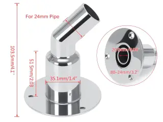 24mm Skroggennemføring i 316stål, med vinkel