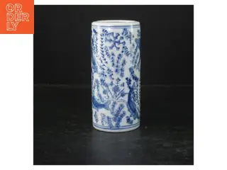 Blå og hvid porcelænskrukke (str. Ø. 7 cm. længde, 15,5 cm)