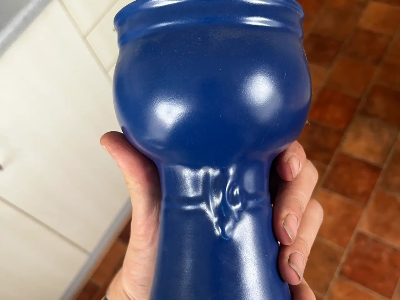 Billede 3 - Retro ansigtsvase i blå keramik